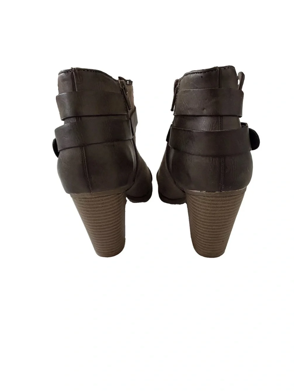 LC Lauren Conrad Farren Canvas & Leather Booties Taupe & Brown w/Buckle Size 8.5